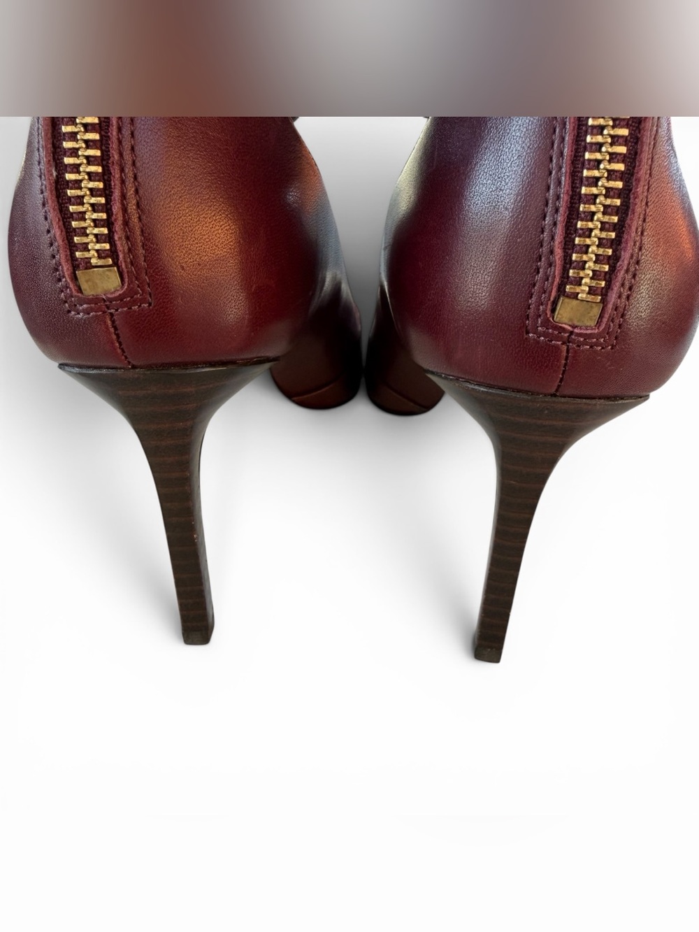 Rachel Zoe Burgundy Pointed Ankle-Strap Pumps with Gold Buckles - Picture 5 of 12